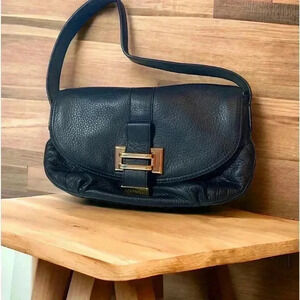 Liz Clairborne leather, black shoulder bag,  clean inside & out, 6 3/4” by 11”
